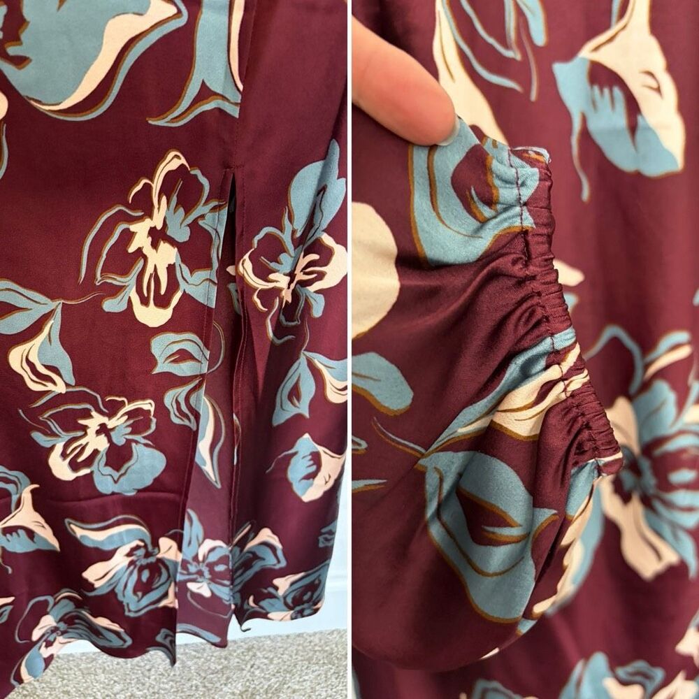 ASTR Elyse Satin Floral Midi Dress in Wine Floral Size M - Picture 11 of 12